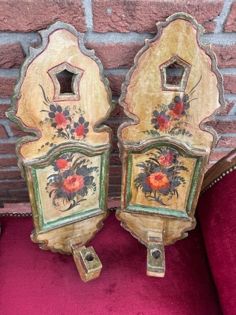 stel bijzondere oude houten kandelaars, herkomst onbekend, Ophalen of Verzenden