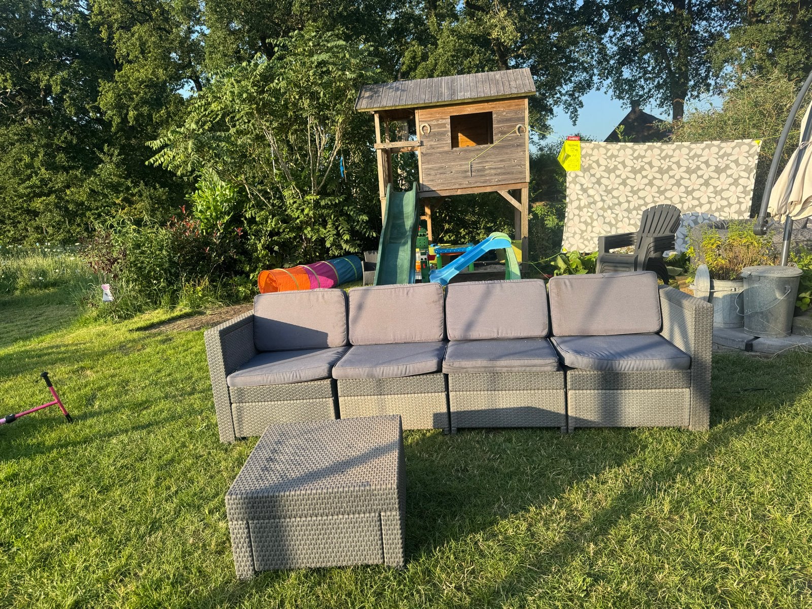MOET WEG! Lounge bank voor buiten met afritsbarekussens!, Ophalen, Gebruikt, Meer dan 8 zitplaatsen, Loungeset