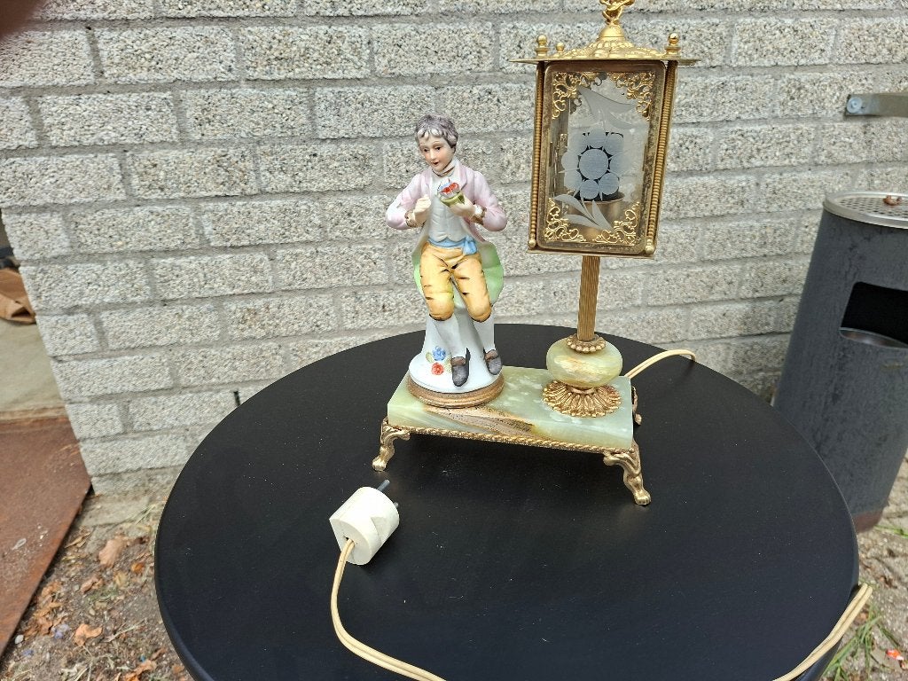 antiek frans marmer met messing schemerlamp, Ophalen of Verzenden