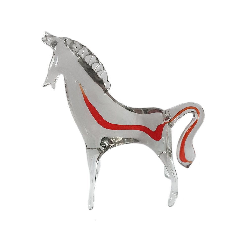 Vintage Murano handgeblazen rood gestreept glazen paard, Ophalen of Verzenden