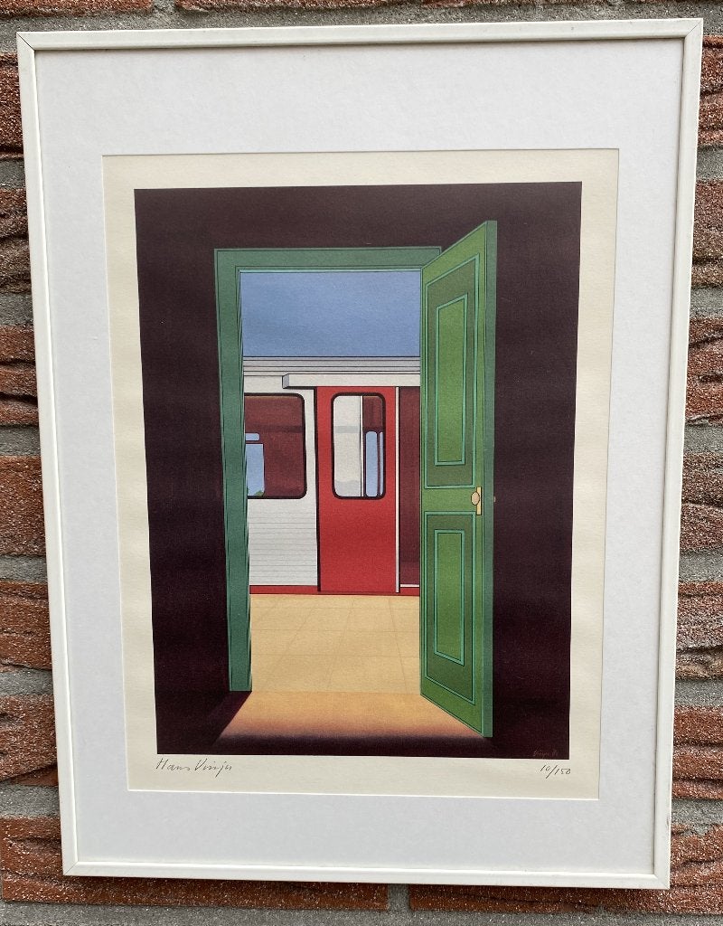 Leuke Zeefdruk / Litho van Hans Vinje - De Open Deur, Antiek en Kunst, Kunst | Litho's en Zeefdrukken, Ophalen of Verzenden