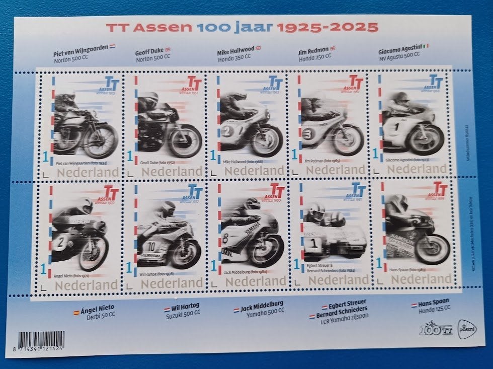 TT Assen 100 jaar (postzegelvel), Verzenden, Na 1940, Postfris