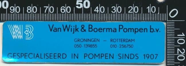 Sticker: Van Wijk en Boerma Pompen - Groningen - Rotterdam, Ophalen of Verzenden, Zo goed als nieuw, Bedrijf of Vereniging