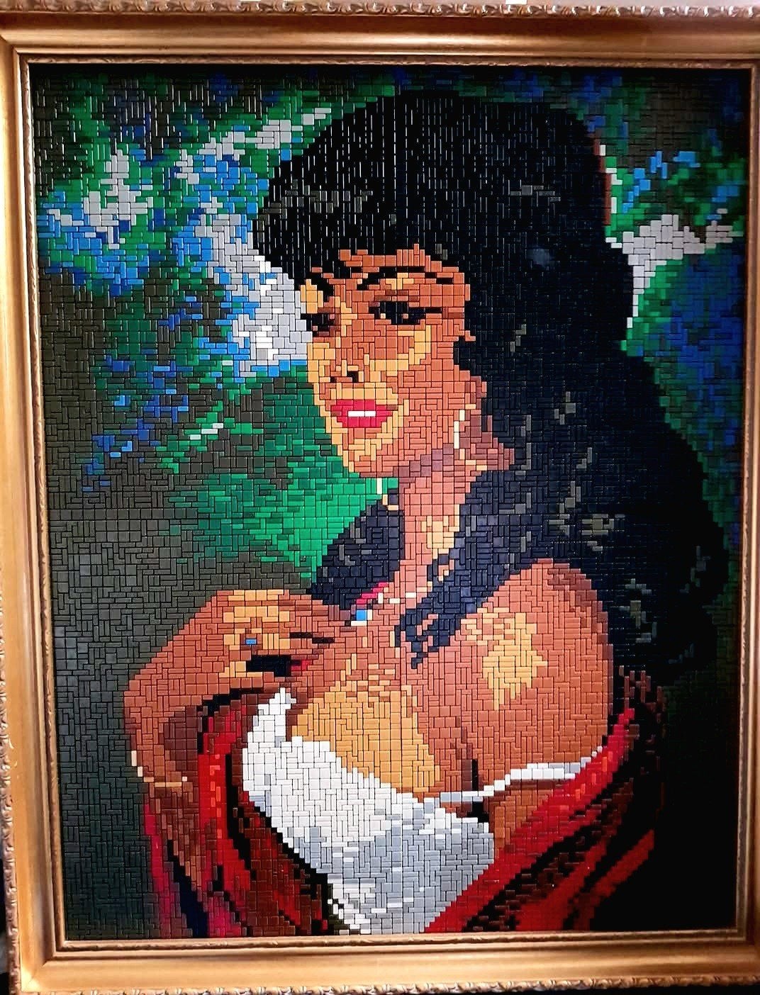Uniek mozaïek portret van een vrouw in lijst, Antiek en Kunst, Kunststof, Ophalen of Verzenden, Ingelijst, Overige technieken