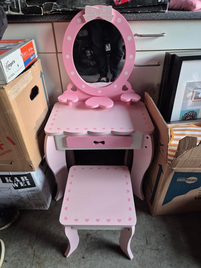 Kinder make-up tafel met accessoires en krukje, Ophalen, Gebruikt, Meisje