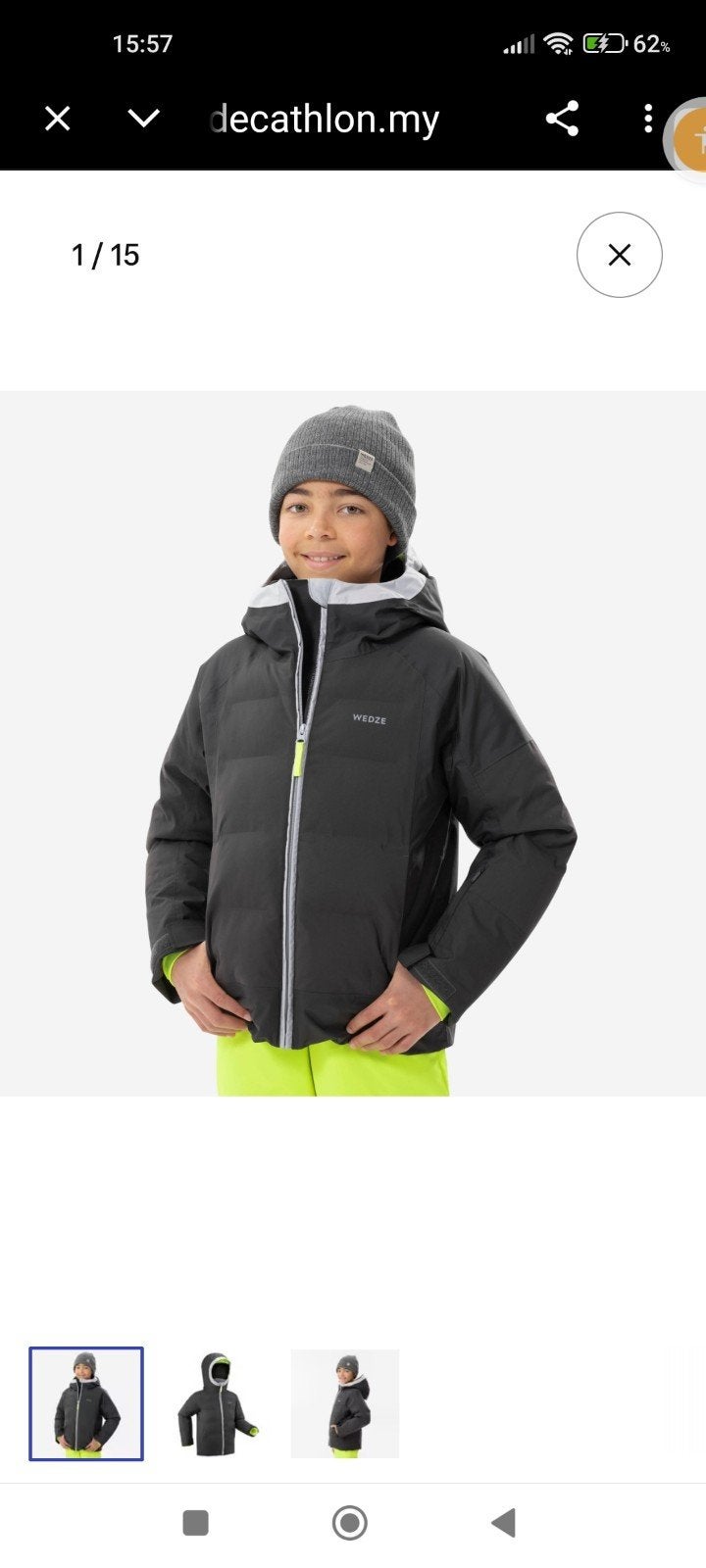 Wedze Kinder Ski-jas Donkergrijs - Zo Goed als Nieuw, Verzenden, Maat 46/48 (XL) of groter, Zo goed als nieuw, Jack