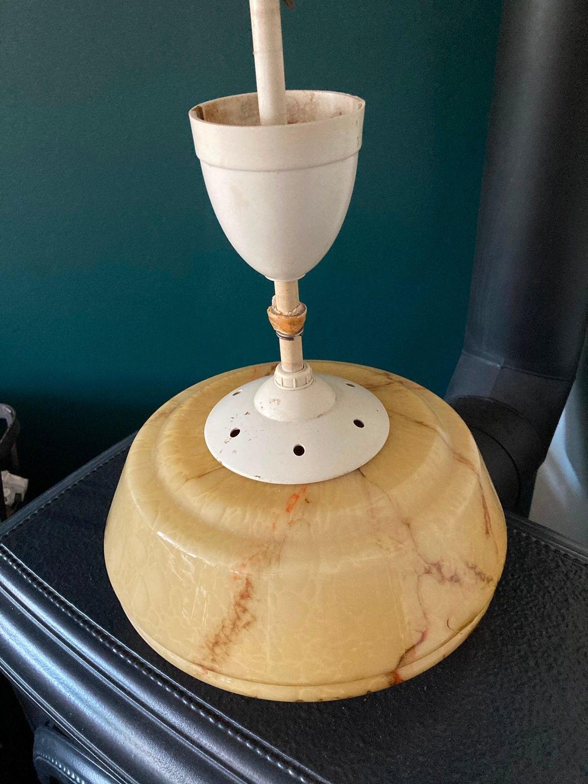 Vintage Art Deco gemarmerd melkglas plafondlamp, Ophalen