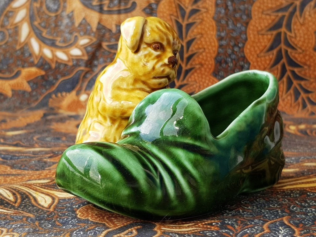 Mooi oud Engels SylvaC bloembakje als schoen en hond 13,5 cm, Ophalen of Verzenden