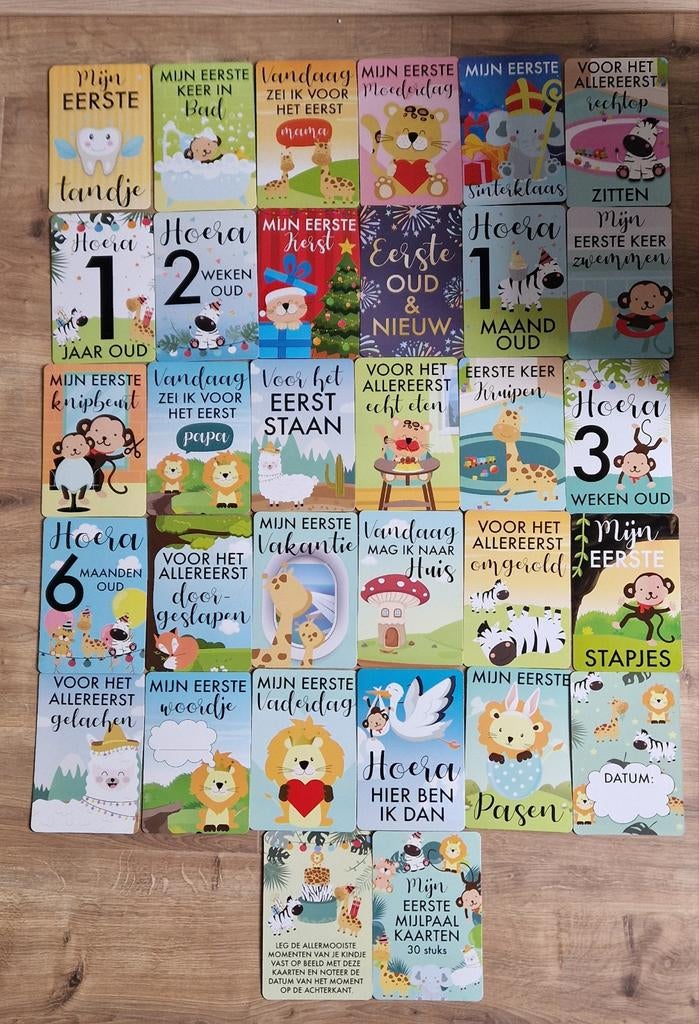 Mijlpaalkaarten baby dierenthema 30 stuks NIEUW, Ophalen of Verzenden, Nieuw, Kraamcadeau
