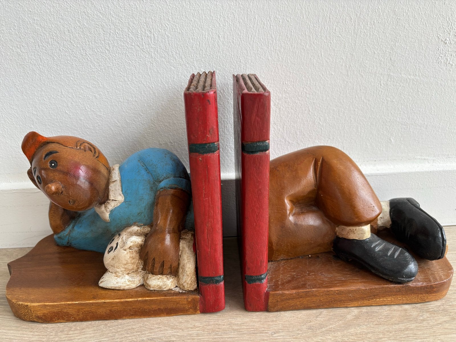 Vintage houten Kuifje boekensteunen, Ophalen of Verzenden