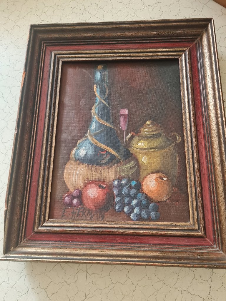 Klein olieverf schilderijtje op doek, Doek, Stilleven, Ophalen of Verzenden, Klassiek