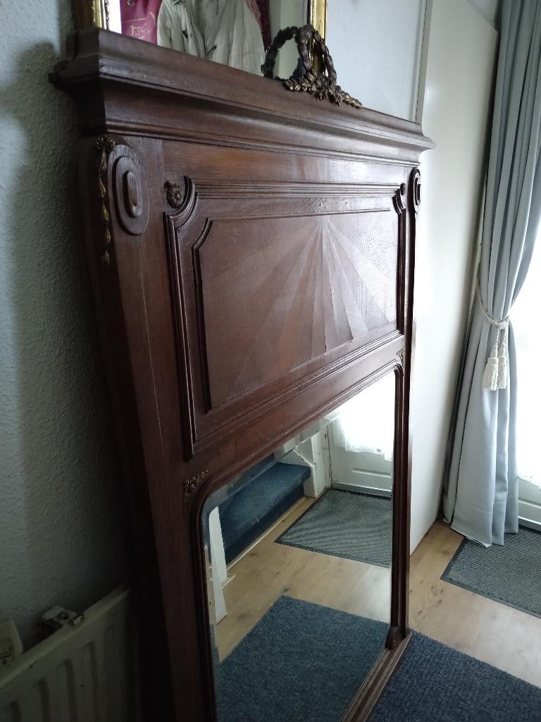Hele zware antieke barok kappers/schouw spiegel, Antiek en Kunst, Ophalen, Rechthoekig, 100 tot 150 cm, 150 tot 200 cm