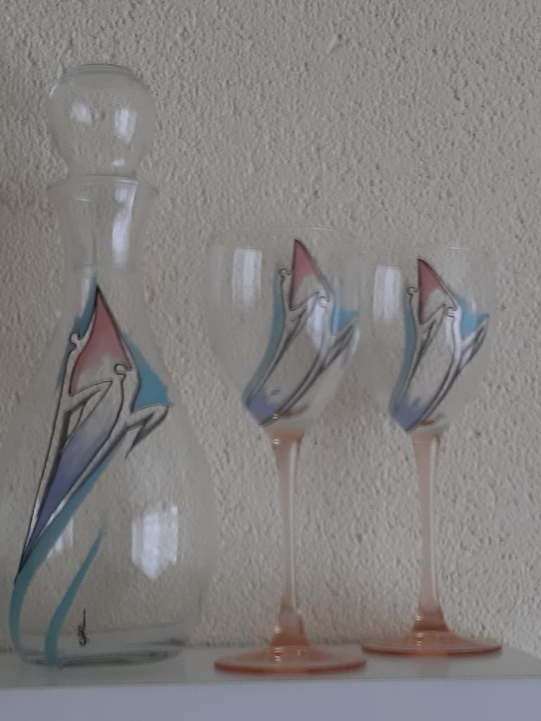 NIEUW - wijn karaf met 2 glazen, Antiek en Kunst, Ophalen