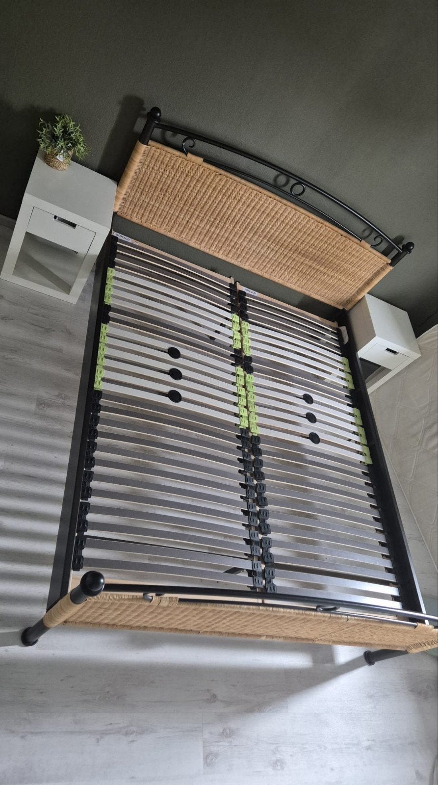 Twee persoonsbed incl. Lattebodems, Ophalen, Gebruikt, Zwart, Tweepersoons