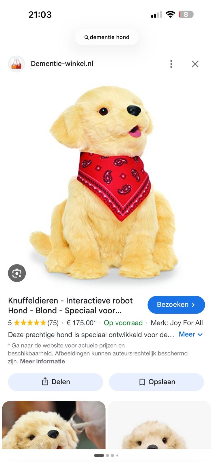 Knuffeldier dementie - Interactieve robot Hond JOY FOR ALL, Ophalen of Verzenden, Zo goed als nieuw, Stoffen beer, Overige merken