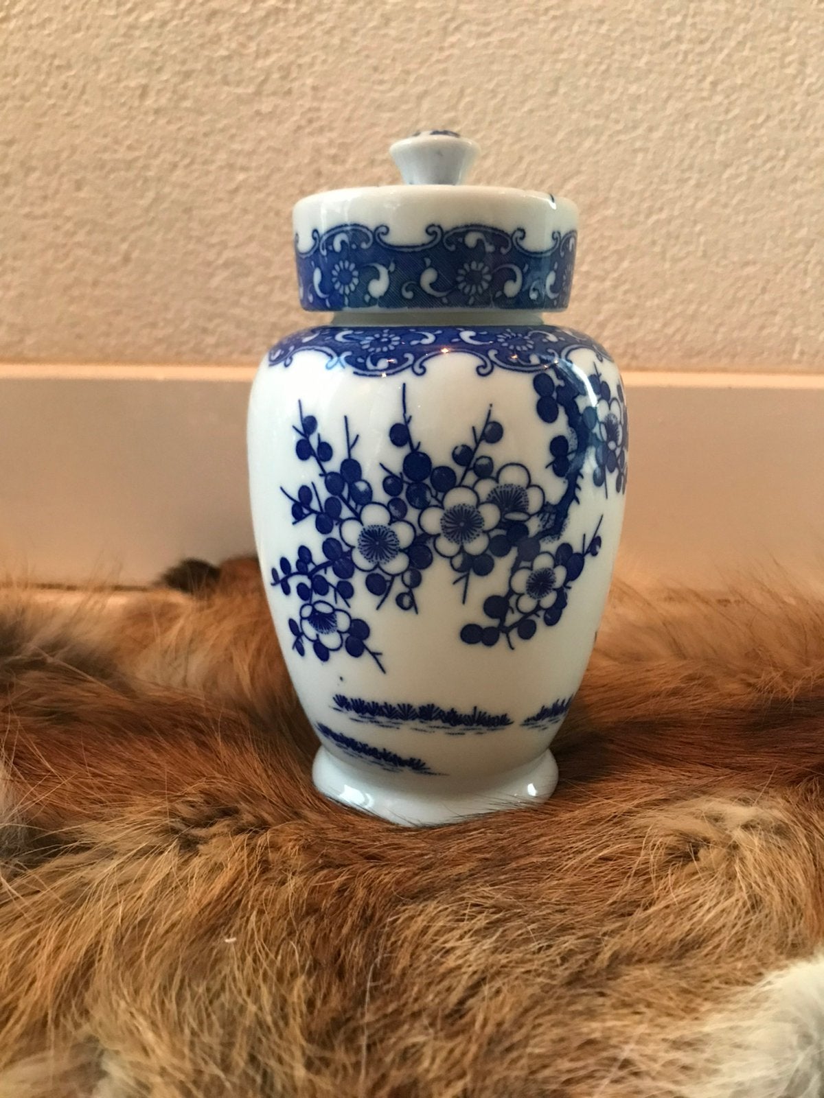 Vintage Japans Porseleinen Gemberpotje Blauw-Wit 15 cm, Ophalen of Verzenden
