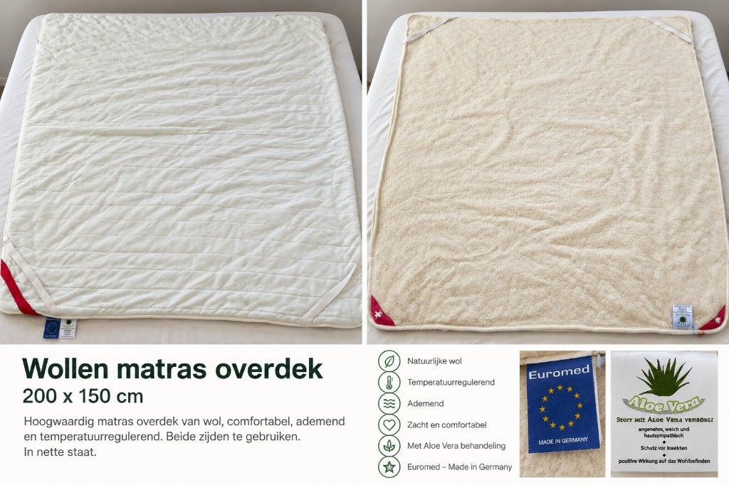 Wollen matras overdek, Ophalen, Ademend, Wit, Overige typen