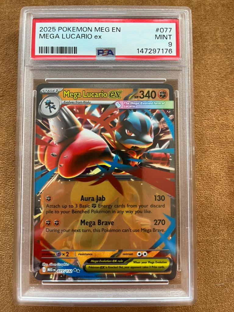Lucario PSA 9 | Mega Evolution 2025, Ophalen of Verzenden, Zo goed als nieuw, Losse kaart