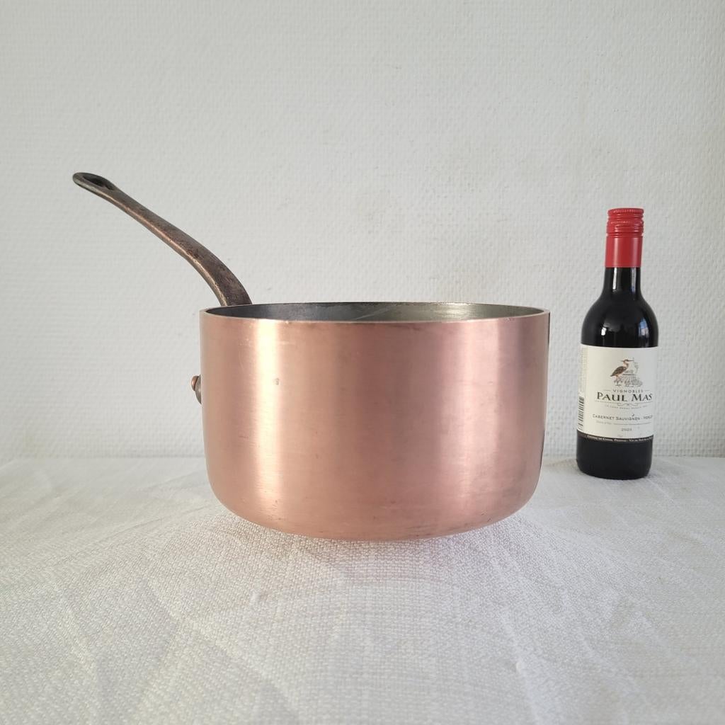 Zware Dikwandige koperen horeca pan 16 cm & 1.8 kilo, Ophalen of Verzenden, Gebruikt, Overige materialen, Koekenpan of Braadpan