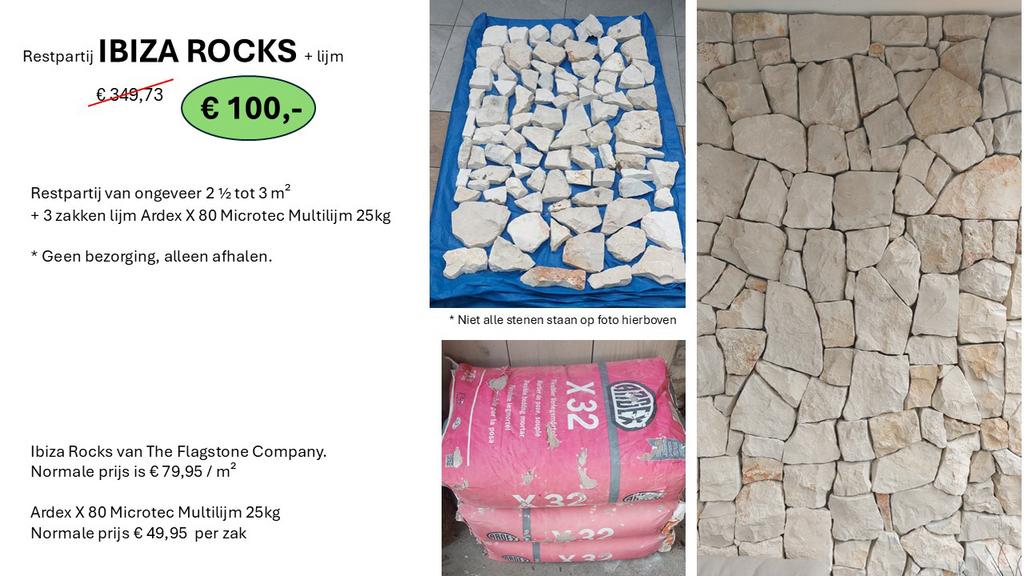 Restpartij Ibiza Rocks + 3 zakken lijm - 2.5 tot 3 m², Ophalen, Overige materialen, Overige typen, Nieuw