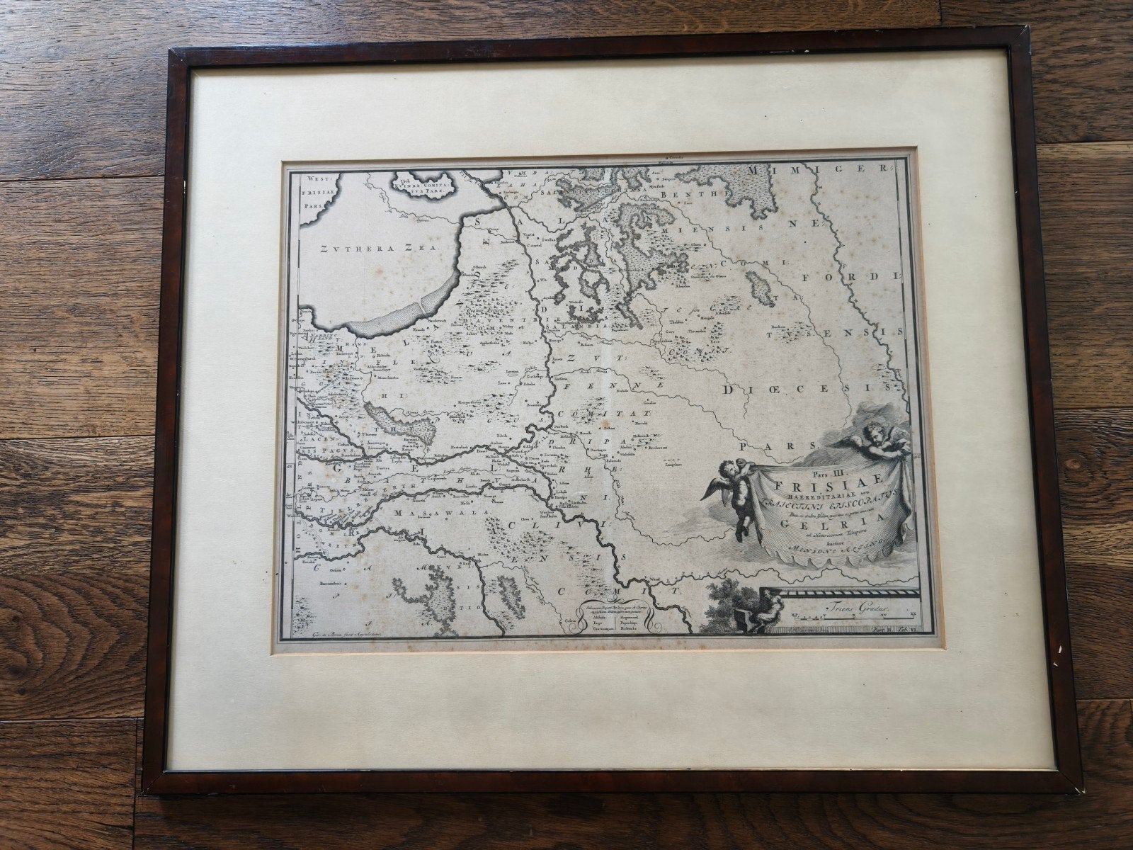 Antieke 17e-eeuwse Kopergravure / Kaart Cartouche (M. Alting, Ophalen of Verzenden