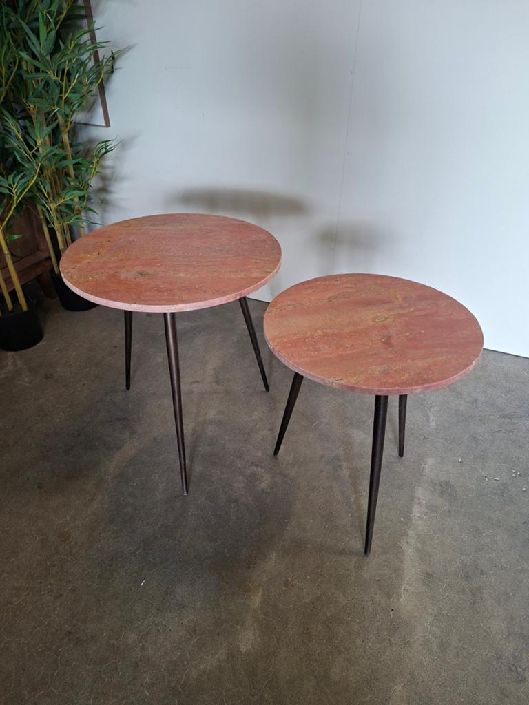 Set van 2 bijzettafels ZECA Travertin / Brons Light&Living, Huis en Inrichting, Tafels | Sidetables, Ophalen, 50 tot 100 cm, Light&Living