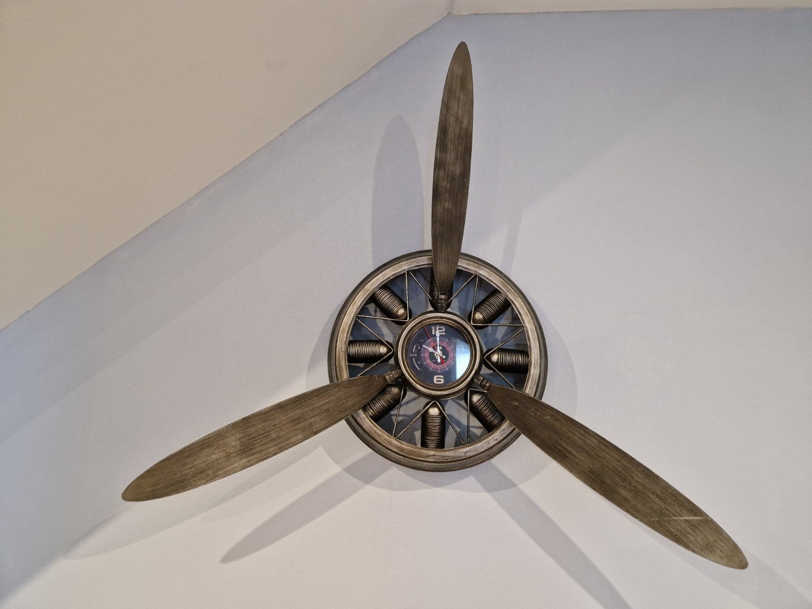 Unieke Vliegtuig Propeller Wandklok - Vintage Stijl, Ophalen, Zo goed als nieuw, Wandklok