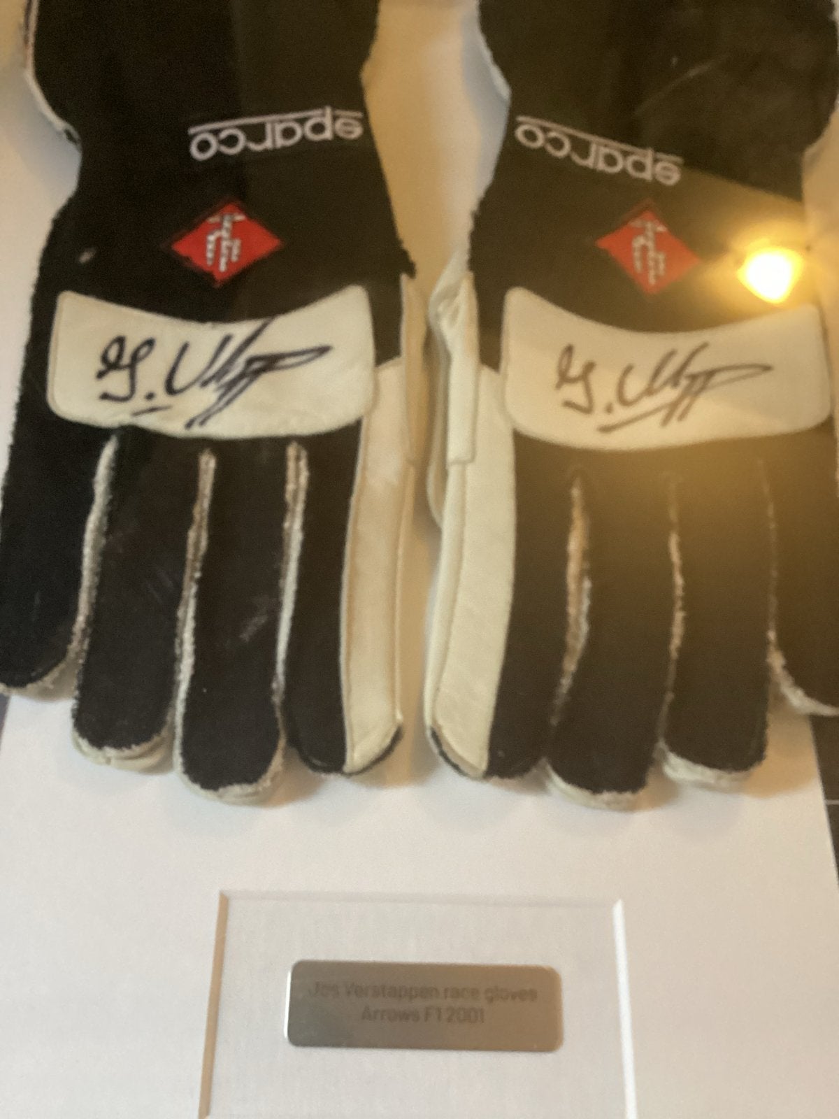 Gesigneerde Jos Verstappen racehandschoenen Arrows F1 2001, Ophalen of Verzenden, Zo goed als nieuw