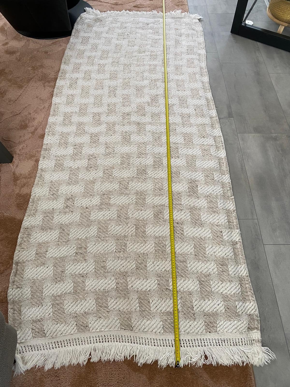 Crème/beige sprei, plaid, kleed met franjes, Huis en Inrichting, Gebruikt, Beige, Ophalen of Verzenden, Plaid