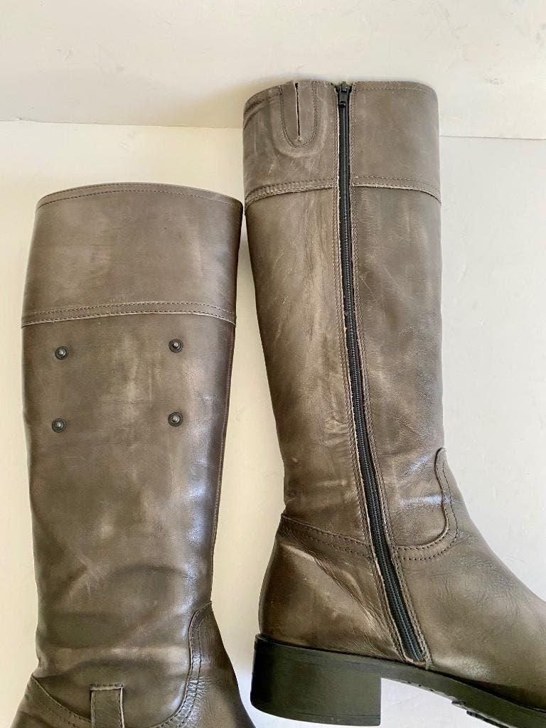H01 Luzzi maat 38 platte hoge laarzen donker-grijs leer, Kleding | Dames, Schoenen, Hoge laarzen, Ophalen of Verzenden, Zo goed als nieuw