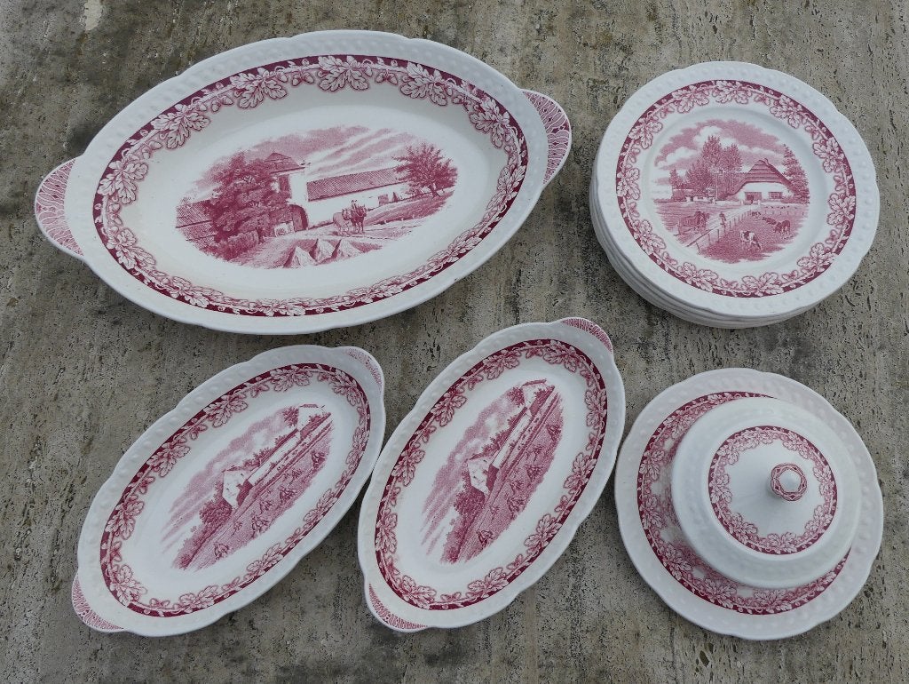 Société Céramique Maestricht Boerenhoeve ROOD Ontbijt Set, Antiek en Kunst, Antiek | Servies compleet, Ophalen of Verzenden