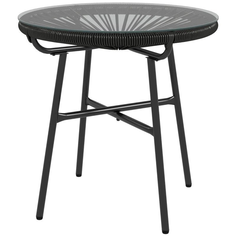 Outsunny Boho Bijzettafel PE-rattan Gehard Glas Zwart, Huis en Inrichting, Tafels | Bijzettafels, Ophalen, Nieuw, Rond