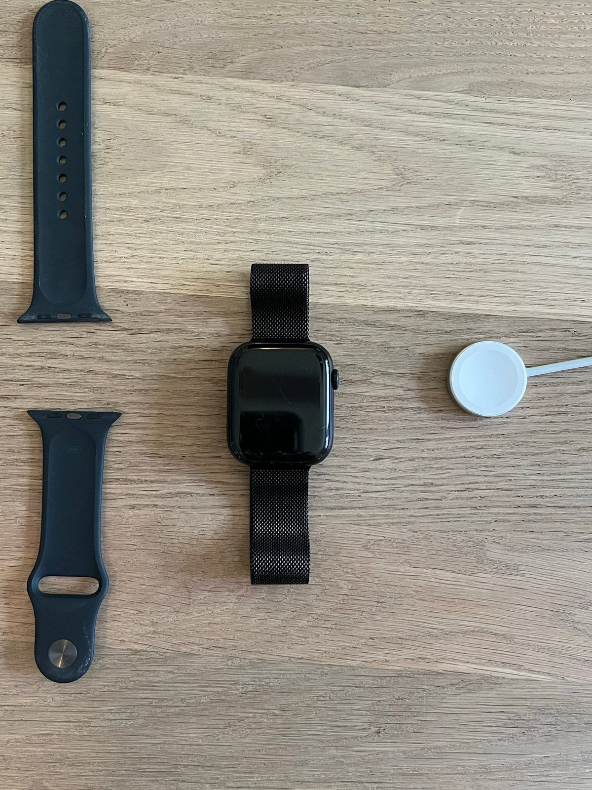 Apple Watch Series 8 45mm met metalen band, Gebruikt, Zwart, IOS, Ophalen of Verzenden