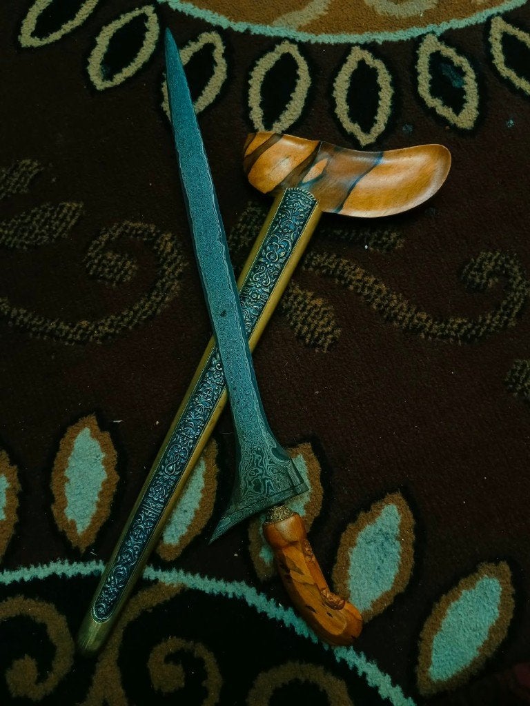 Antieke Keris Tilam Upih Pamor Udan Mas Timohohout SVI02, Verzenden, Overige materialen, Indonesië, Meerkleurig