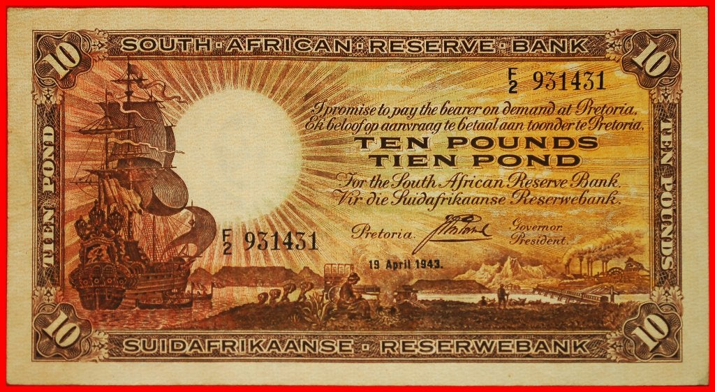 Ⰺ 2 SOLD SHIP: SOUTH AFRICA 10 POUNDS 1943 RARITY! PUBLISHED, Postzegels en Munten, Ophalen of Verzenden, Zuid-Afrika, Los biljet