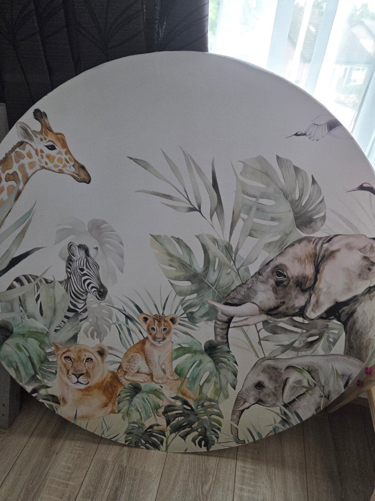 Muurcirkel met Safari Dieren - Kinderkamer Decoratie, Ophalen, Hout, Meerkleurig, Zo goed als nieuw