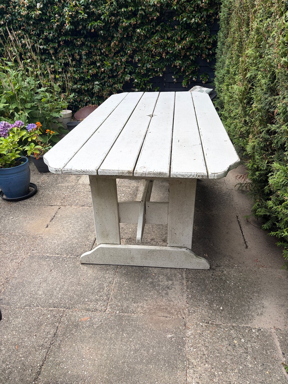 Witte tuintafel, Tuin en Terras, Tuintafels, Ophalen, Gebruikt, Rechthoekig, Hout