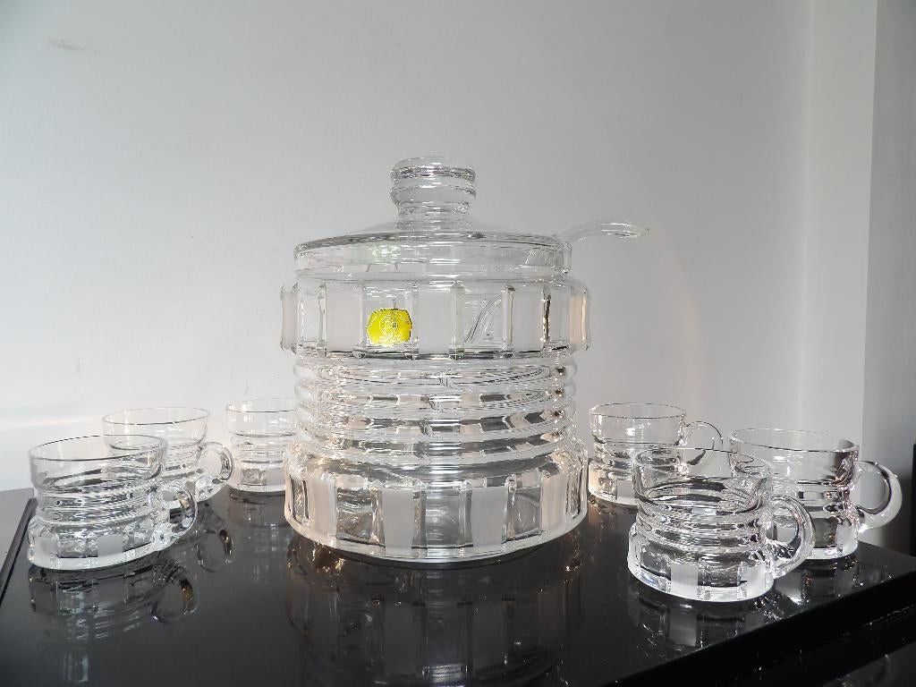 Art Deco grote Bowl + Glazen, Duits Kristal, Antiek en Kunst, Antiek | Glas en Kristal, Ophalen of Verzenden