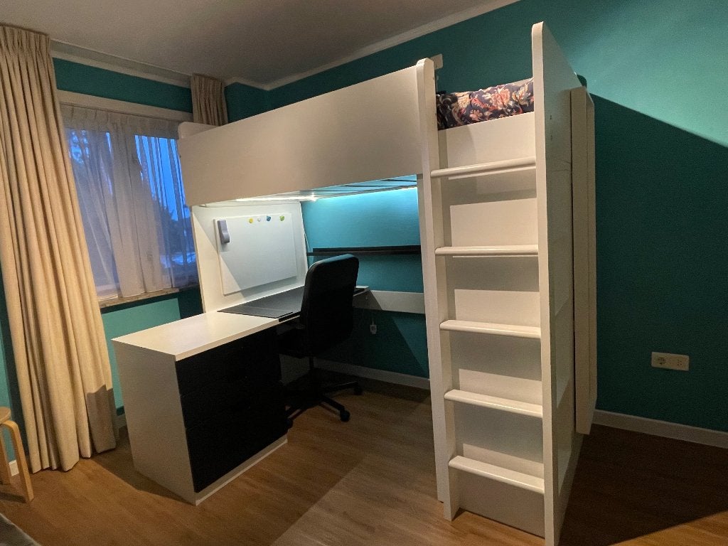 IKEA hoogslaper met bureau en kasten (MOET SNEL WEG!), Ophalen, Gebruikt, Eenpersoons, 200 cm