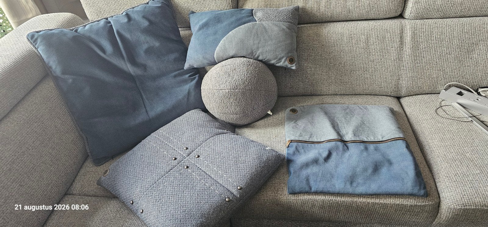 Diverse kussenset voor bank of loungehoek, Huis en Inrichting, Woonaccessoires | Kussens, Gebruikt, Blauw, Inclusief binnenkussen