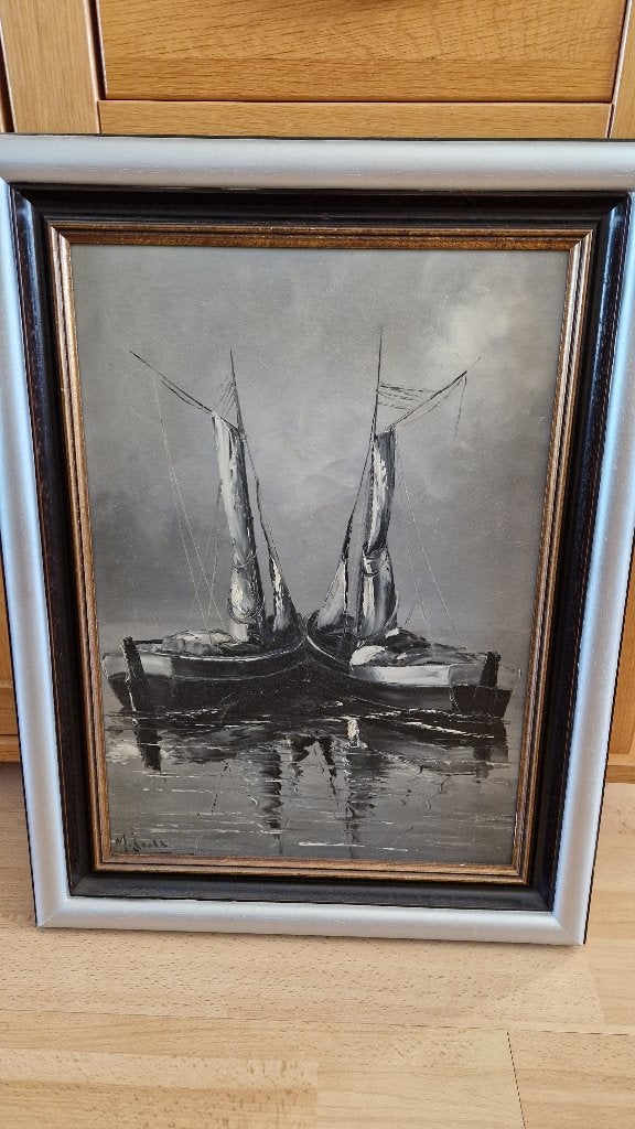 schilderij zeilschepen op zee gesigneerd, Ophalen of Verzenden
