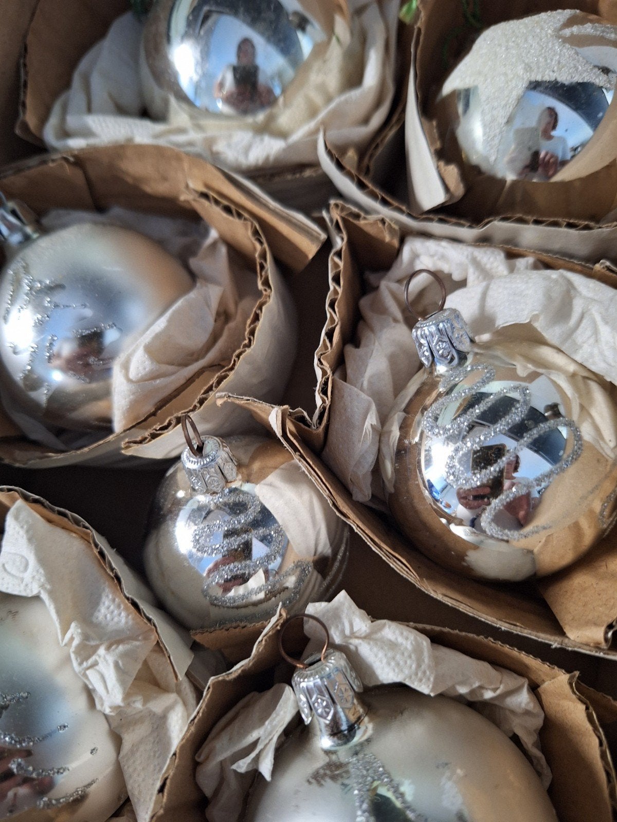 7 vintage zilveren kerstballen, Diversen, Kerst, Ophalen of Verzenden