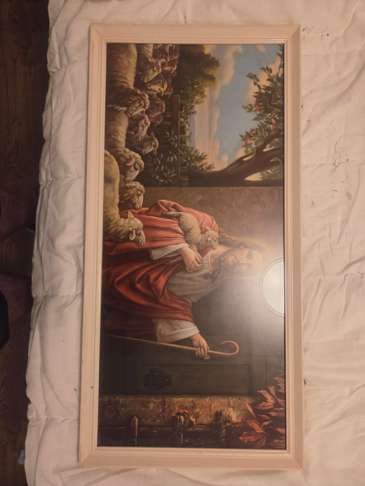 Schilderij Jezus met schapen - 82x40cm, Antiek en Kunst, Ophalen of Verzenden
