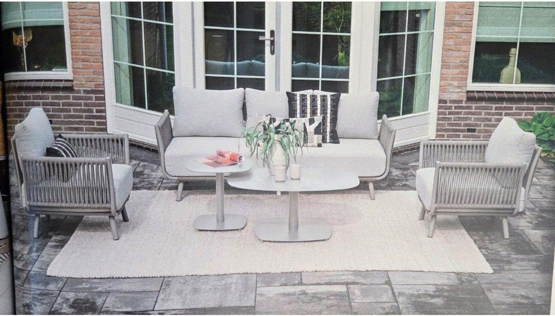 LUXE LOUNGESET ROPE TAUPE MET WATERAFSTOTENDE COATING KUSSEN, Tuin en Terras, Ophalen, Nieuw