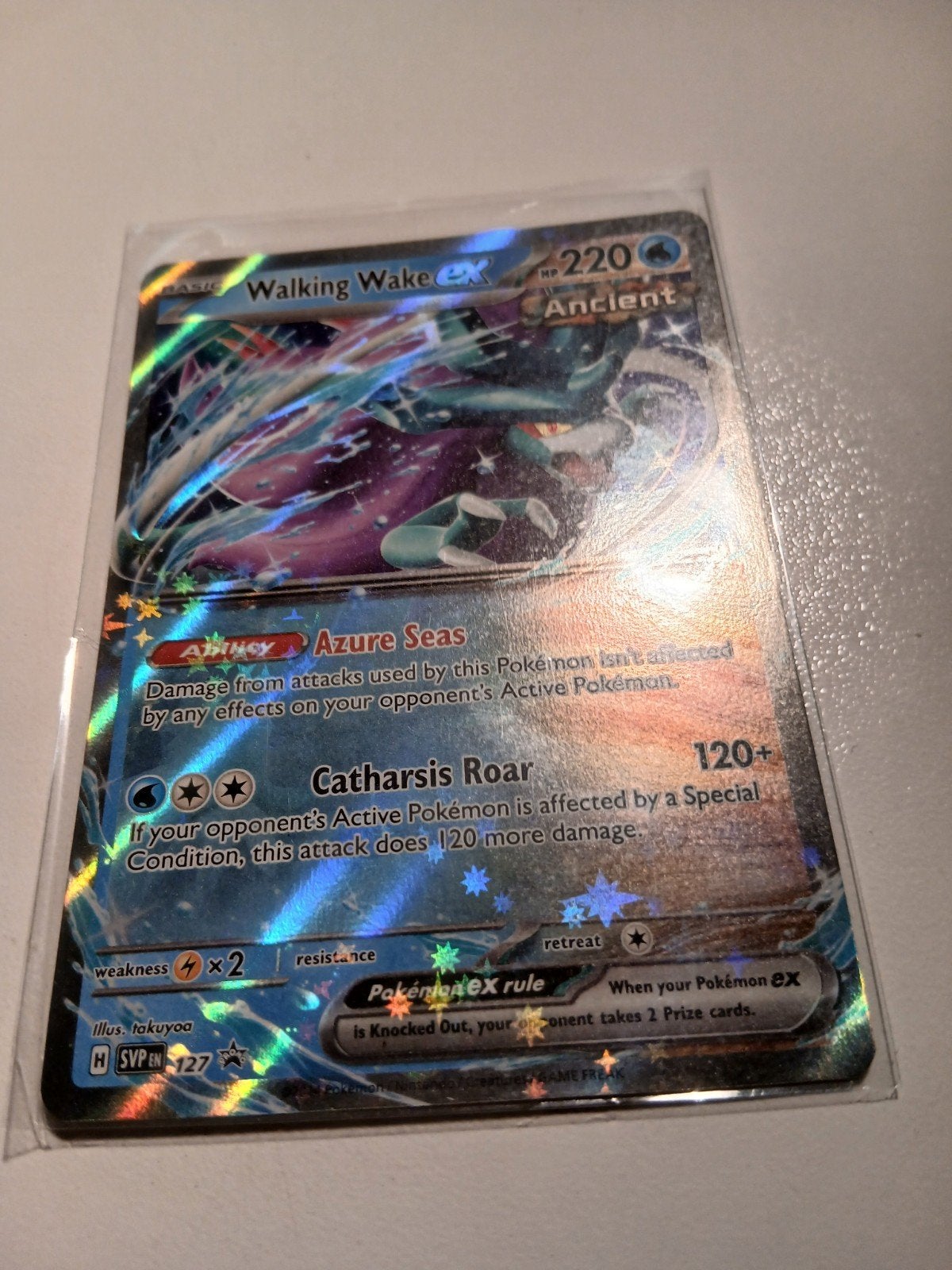 Mooie Pokémon kaart - Walking Wake ex Ancient, Ophalen of Verzenden, Zo goed als nieuw, Losse kaart, Foil
