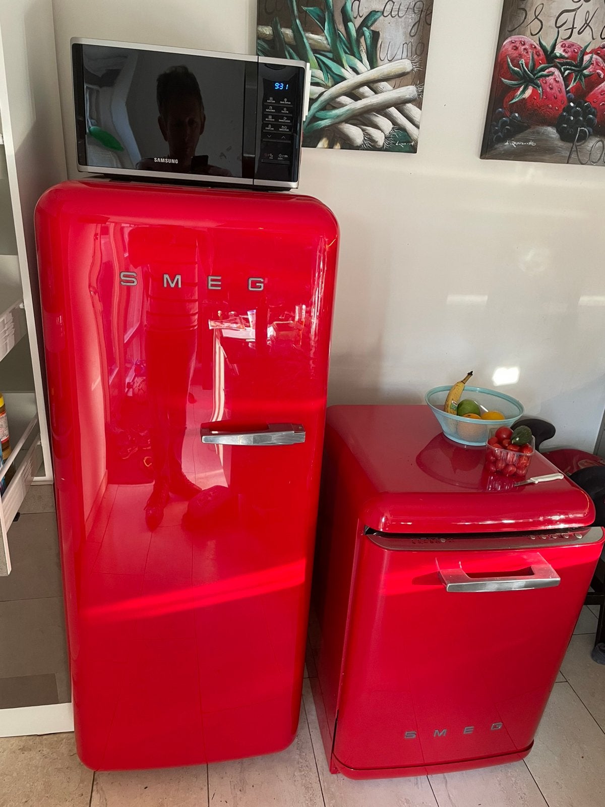 Smeg koelkast rood, Ophalen, 200 liter of meer, 160 cm of meer, Zo goed als nieuw