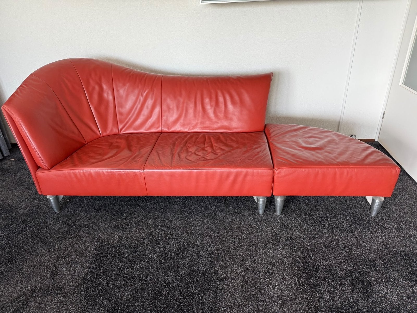 Moderne bank Jori Linea JR-3100 Chaise Longue  - Rood Leer, Ophalen, Gebruikt, 100 tot 125 cm, 150 tot 200 cm