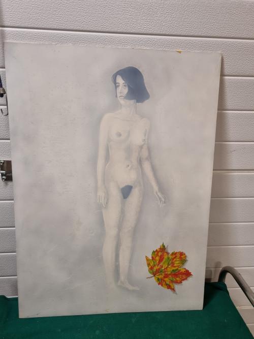 schilderij naakte vrouw met eikenblad, Huis en Inrichting, Woonaccessoires | Schilderijen, Tekeningen en Foto's, Ophalen of Verzenden