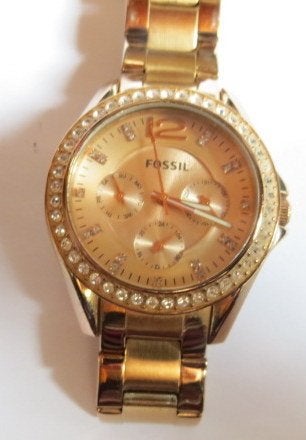 Dames horloge Fossil Riley Quart met Ros gouden kast45 stee-, Sieraden, Tassen en Uiterlijk, Staal, Staal, Polshorloge, Zo goed als nieuw