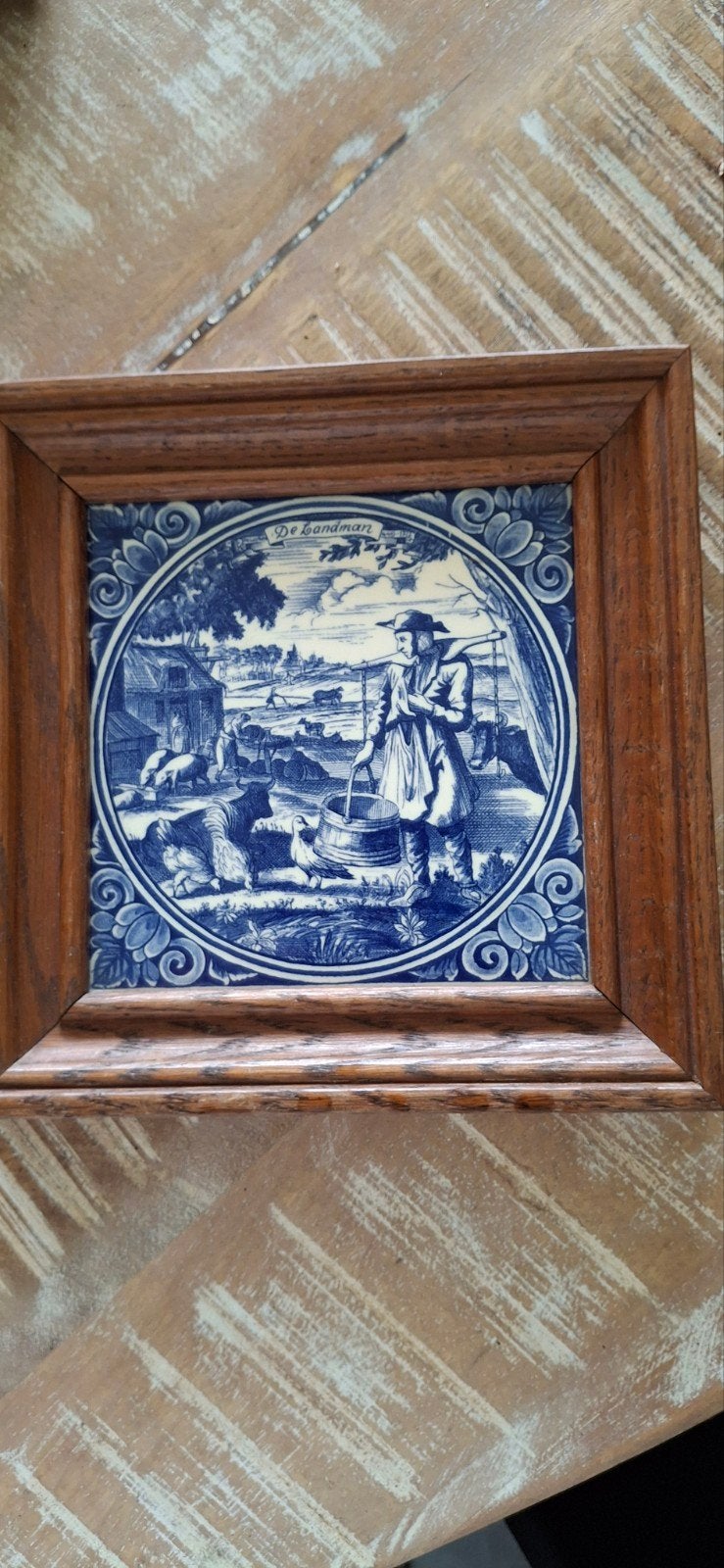 Ingelijste Delfts Blauwe Tegel met Boerderijtafereel, Ophalen of Verzenden